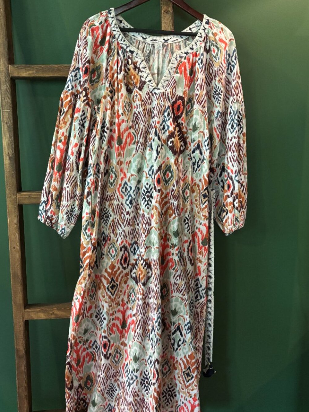 Tommy Bahama Ikat Print Tie-Waist Maxi Dress β L - Picture 4 of 5